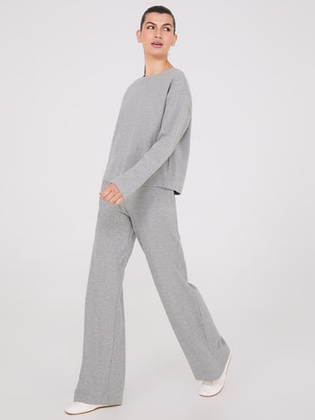 Pantalon côtelé en tricot mélangé brossé Grey