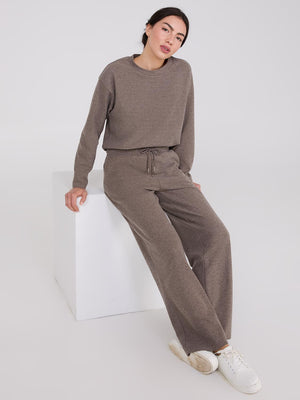 Pantalon côtelé en tricot mélangé brossé Dk Brown