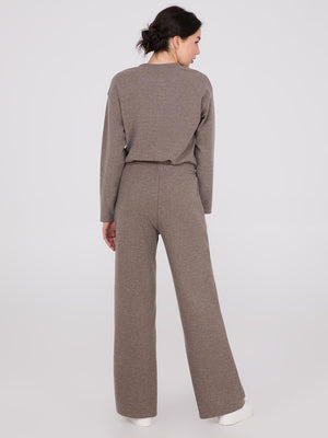 Pantalon côtelé en tricot mélangé brossé Dk Brown