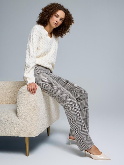 Plaid Jacquard Flare Leg Pants