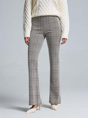 Plaid Jacquard Flare Leg Pants Dk Brown