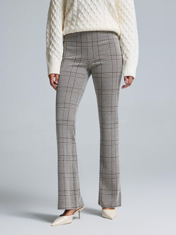 Plaid Jacquard Flare Leg Pants Dk Brown