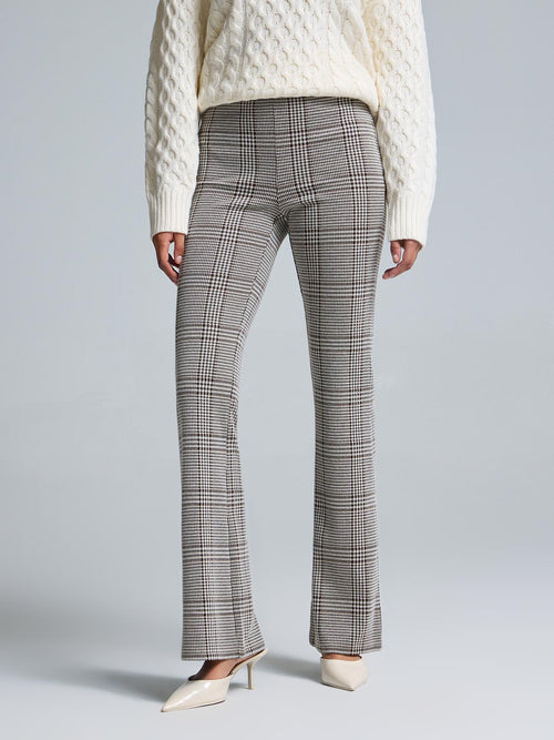 Plaid Jacquard Flare Leg Pants