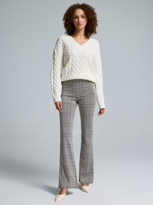 Plaid Jacquard Flare Leg Pants Dk Brown
