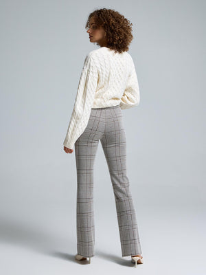 Plaid Jacquard Flare Leg Pants Dk Brown