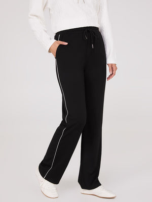 Pantalon pleine longueur à passepoil contrasté Black