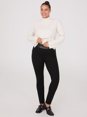 Pantalon longueur cheville à taille haute avec bande en faux cuir à la ceinture Black