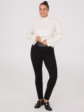 Pantalon longueur cheville à taille haute avec bande en faux cuir à la ceinture Black