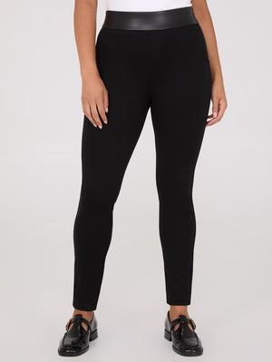 Pantalon longueur cheville à taille haute avec bande en faux cuir à la ceinture Black