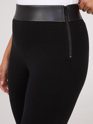 Pantalon longueur cheville à taille haute avec bande en faux cuir à la ceinture Black