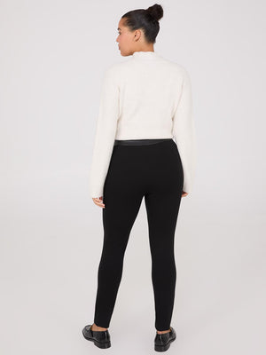 Pantalon longueur cheville à taille haute avec bande en faux cuir à la ceinture Black