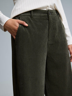 Wide-Leg Corduroy Pants Dk Green