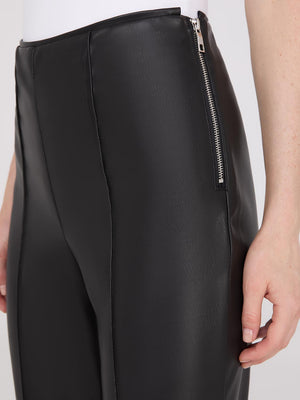 Faux Leather Front Pintuck Pants Black