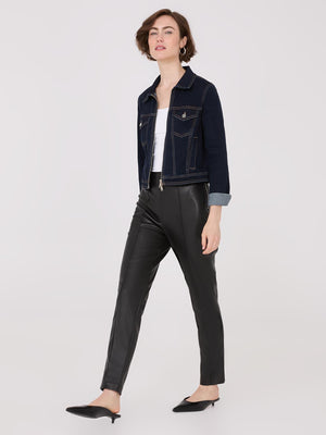 Faux Leather Front Pintuck Pants Black