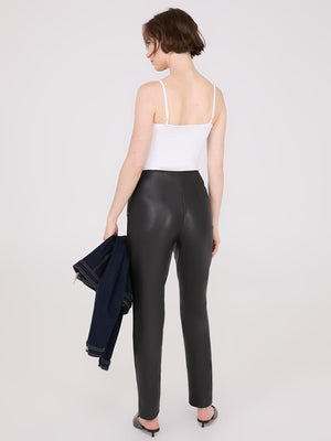 Faux Leather Front Pintuck Pants Black