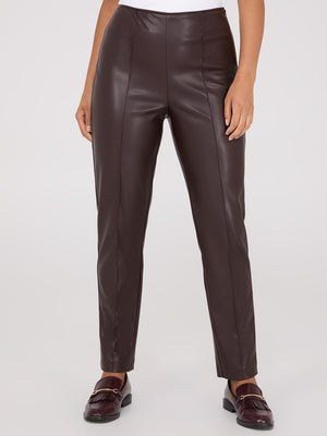 Faux Leather Front Pintuck Pants Dk Brown