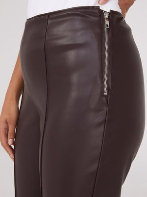 Faux Leather Front Pintuck Pants Dk Brown