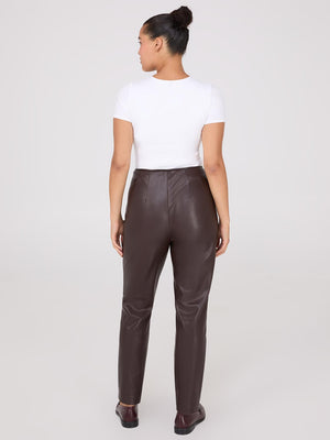 Faux Leather Front Pintuck Pants Dk Brown