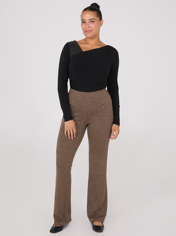 Pantalon pleine longueur en tricot mélangé à jambe évasée Dk Brown