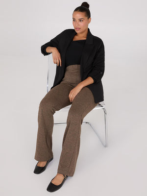 Pantalon pleine longueur en tricot mélangé à jambe évasée Dk Brown