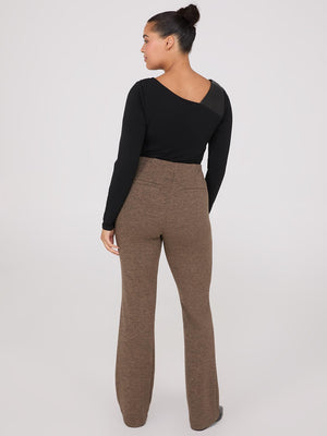 Pantalon pleine longueur en tricot mélangé à jambe évasée Dk Brown