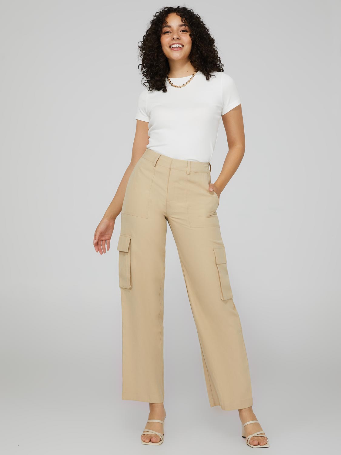 Women White Cargo Pants Loose High Waist Casual Removable Trousers (Color :  1, Size : X-Large) : : Clothing, Shoes & Accessories