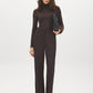 Brown Front Zip Trousers with Elastic Back - Woman Wearing Tailored Pants with Slanted Pockets - Suzy Shier
