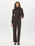 Brown Front Zip Trousers with Elastic Back - Woman Wearing Tailored Pants with Slanted Pockets - Suzy Shier