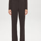 Brown Front Zip Trousers with Elastic Back - Woman Wearing Tailored Pants with Slanted Pockets - Suzy Shier