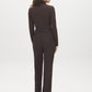 Brown Front Zip Trousers with Elastic Back - Woman Wearing Tailored Pants with Slanted Pockets - Suzy Shier
