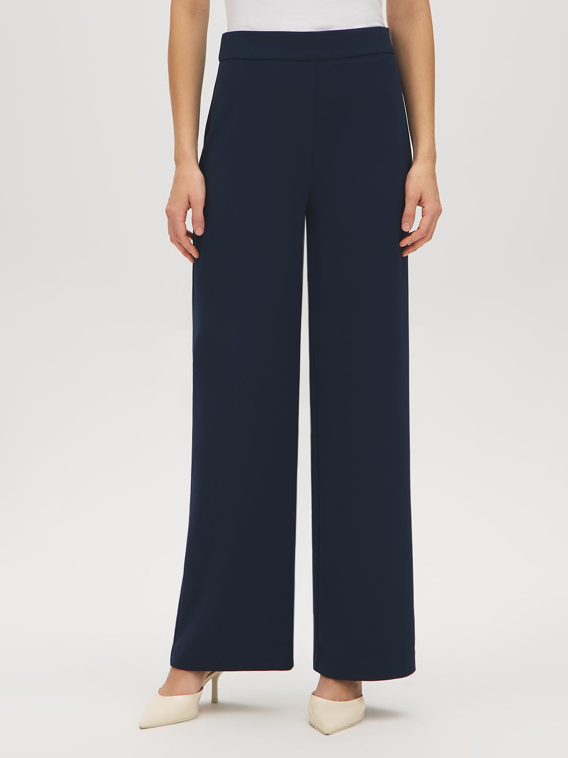 Pull-On Knit Crepe Pant - Woman Wearing Straight Leg Pants - Suzy Shier