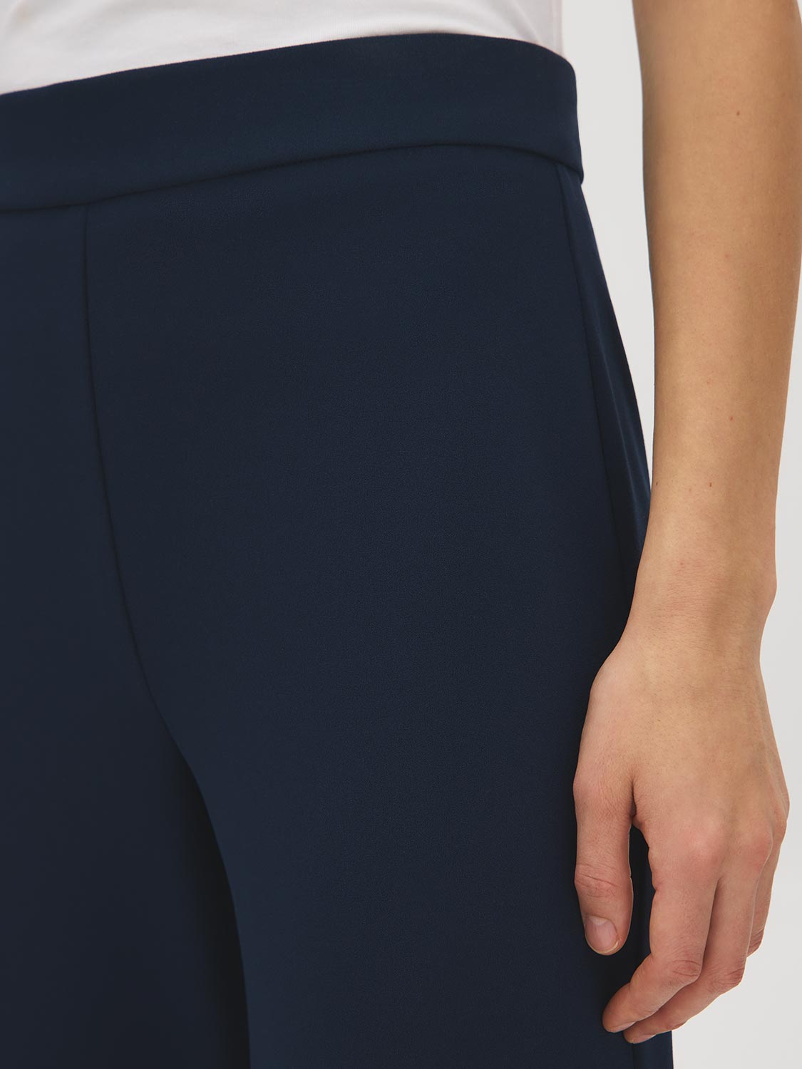 Pull-On Knit Crepe Pant - Woman Wearing Straight Leg Pants - Suzy Shier