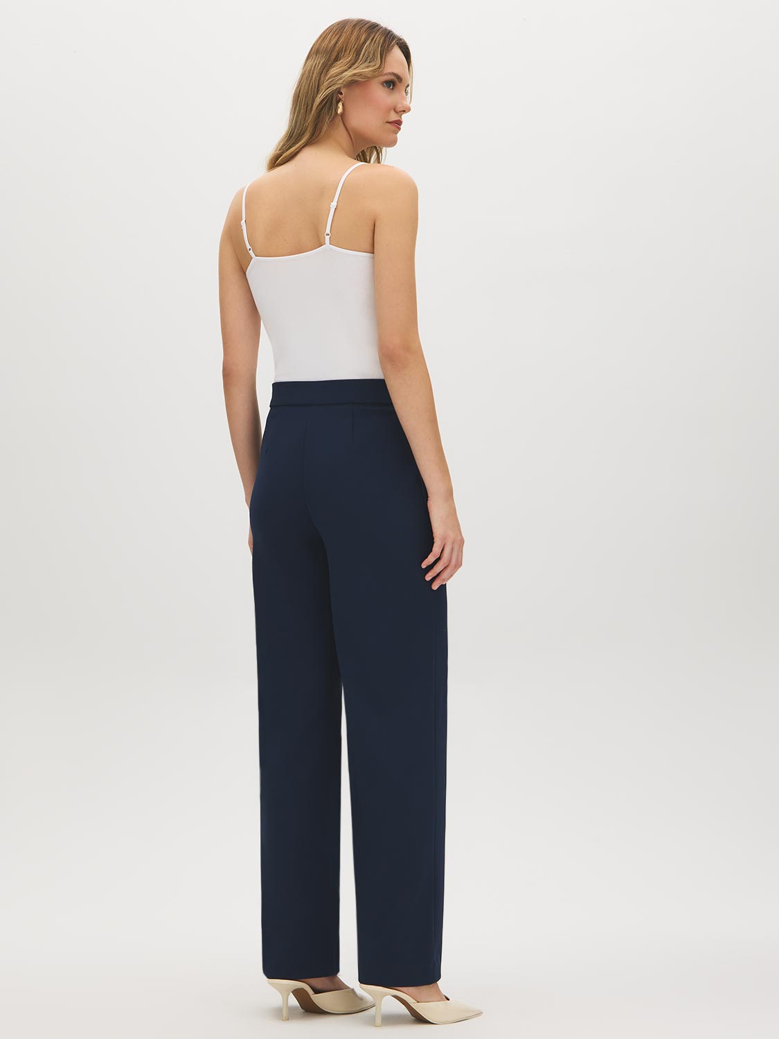 Pull-On Knit Crepe Pant - Woman Wearing Straight Leg Pants - Suzy Shier