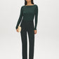 Dk Green Pull-On Straight Leg Pant with Waist Tabs - Woman Wearing Clean Front Trousers - Suzy Shier