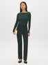Dk Green Pull-On Straight Leg Pant with Waist Tabs - Woman Wearing Clean Front Trousers - Suzy Shier