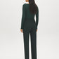 Dk Green Pull-On Straight Leg Pant with Waist Tabs - Woman Wearing Clean Front Trousers - Suzy Shier