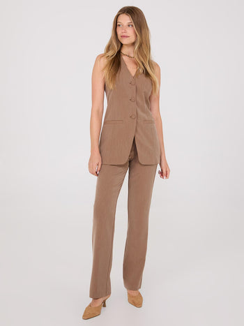 Pantalon droit pleine longueur avec poches obliques Med Brown