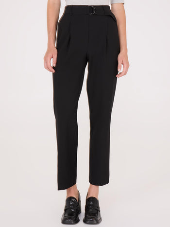 Pantalon plissé à taille mi-haute Black