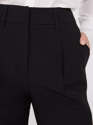 Pantalon plissé à taille haute et jambes larges Black