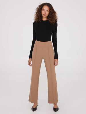 Front Pintuck Straight Leg Pants Med Brown