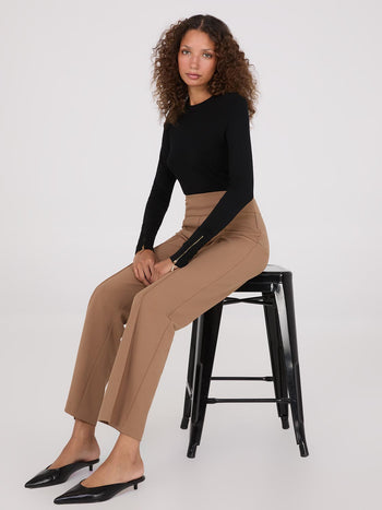 Front Pintuck Straight Leg Pants Med Brown