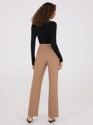 Front Pintuck Straight Leg Pants Med Brown