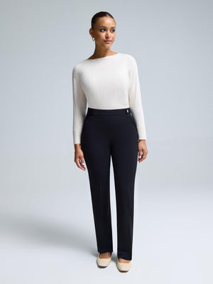 Straight Leg Clean Front Crepe Pants Black