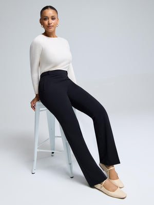 Straight Leg Clean Front Crepe Pants Black