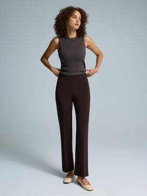 Straight Leg Clean Front Crepe Pants Dk Brown