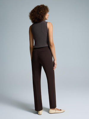 Straight Leg Clean Front Crepe Pants Dk Brown