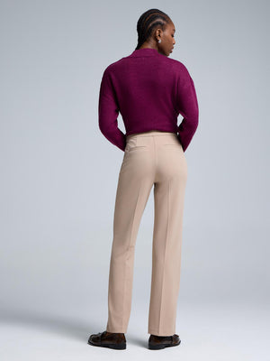 Straight Leg Clean Front Crepe Pants Dk Beige