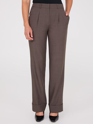 Pleated Wide-Leg Long Length Pants With Cuff Dk Brown