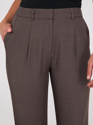 Pantalon plissé pleine longueur à jambes larges avec revers Dk Brown