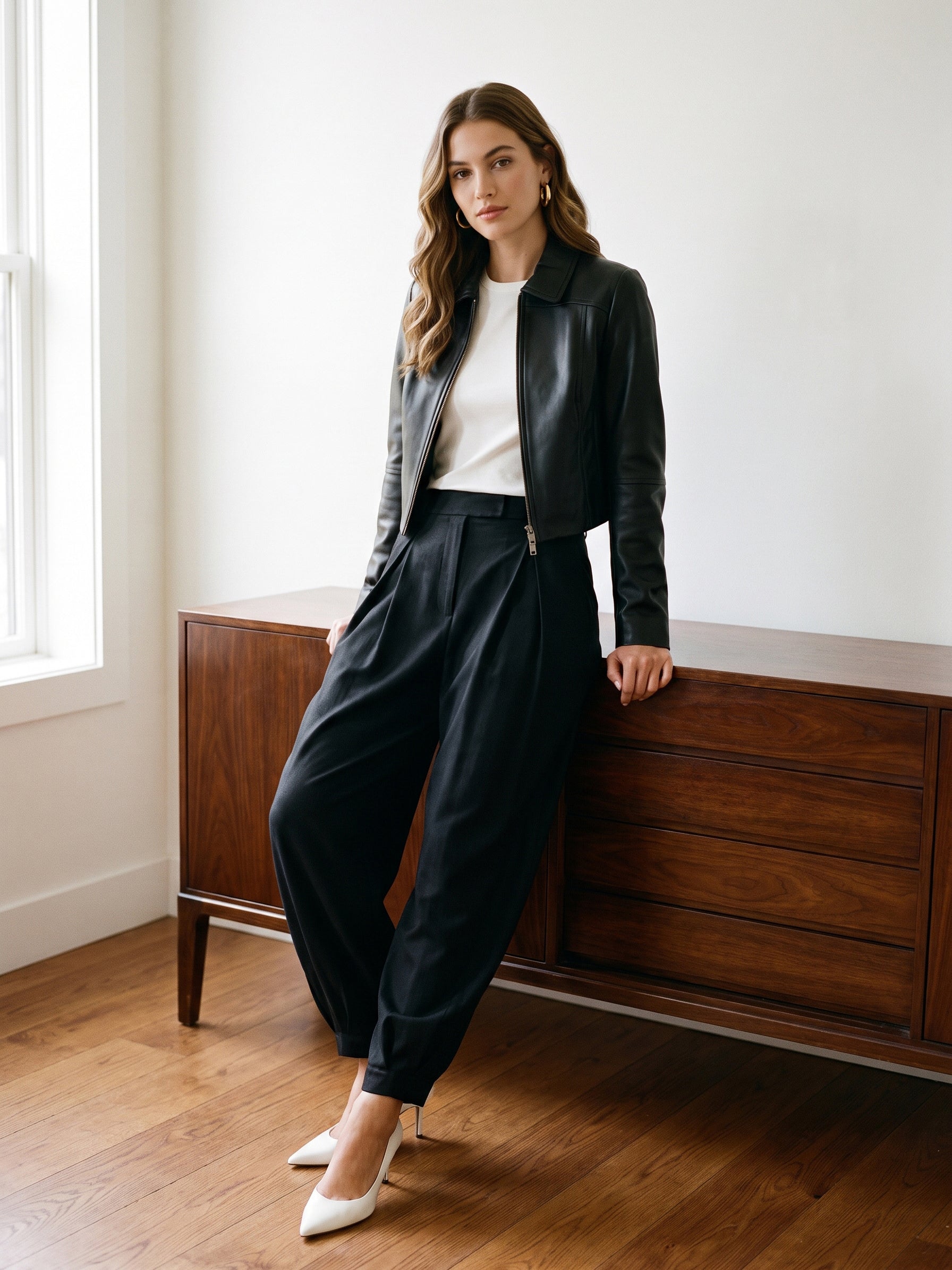Black Balloon Knit Pants with Elastic Waist - Styled Outfit View - Suzy Shier
